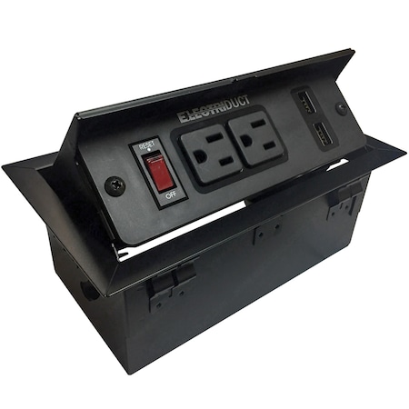 Electriduct Power Centers, Pop-Up Table Top Box, USB, 5-15R, 5 ft., Black PDC-SW-PUB-2P-2UC-6FT-BK